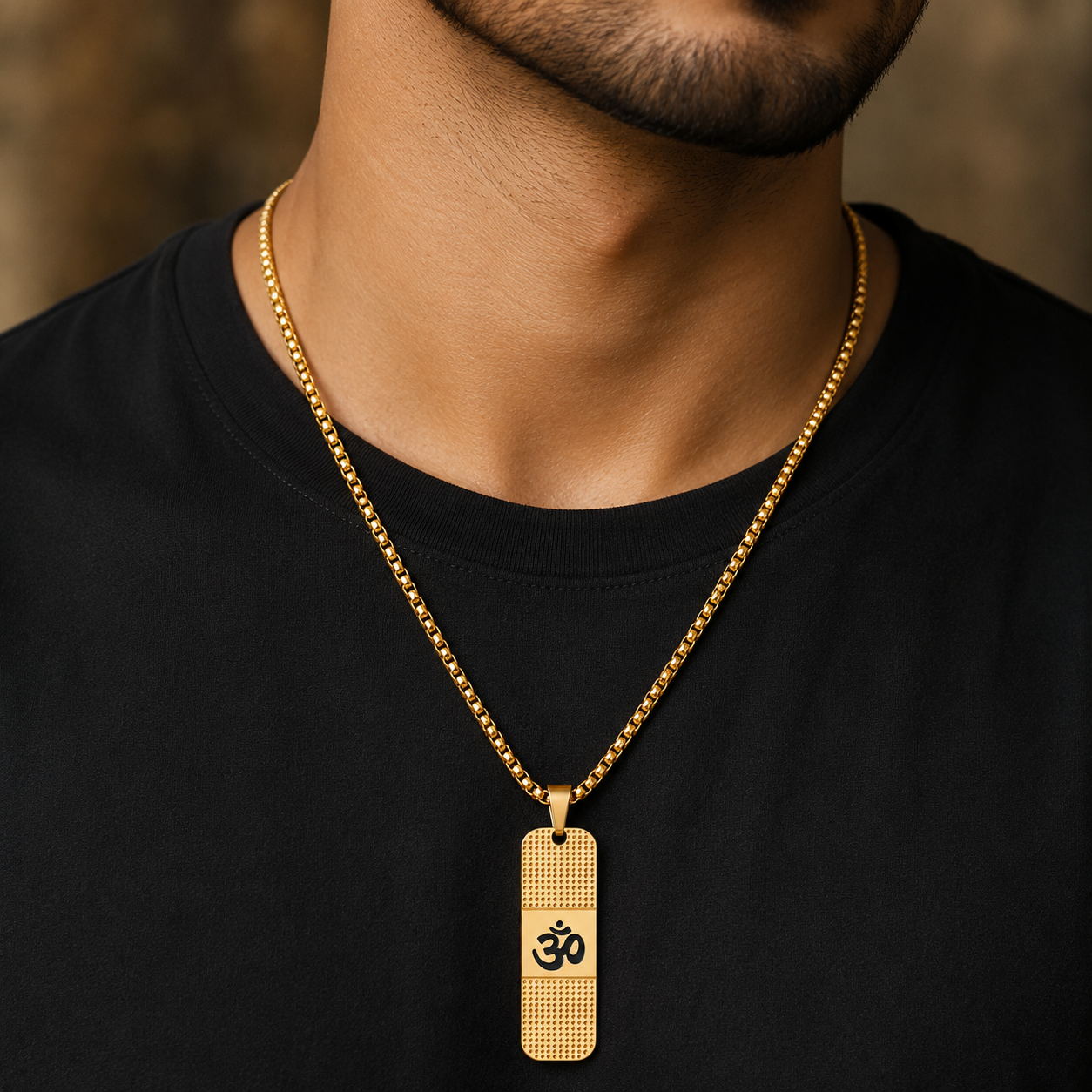 Om Pendant Dotted Design Gold Chain For Men (24 Inch)