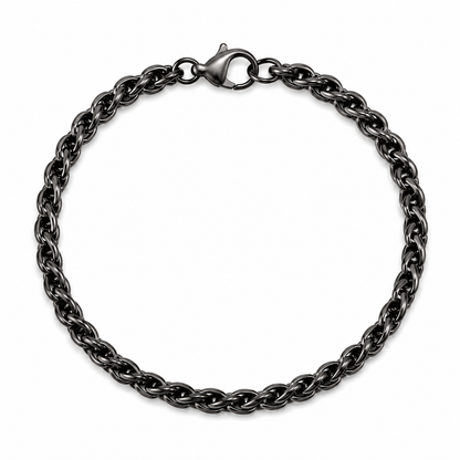 Black Round Wheat Stainless Steel Bracelet For Men (8.5 Inch)