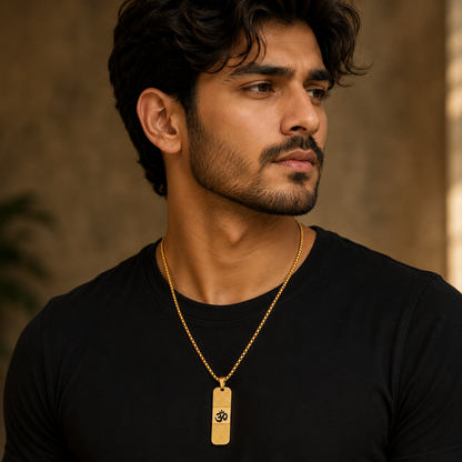 Om Pendant Dotted Design Gold Chain For Men (24 Inch)