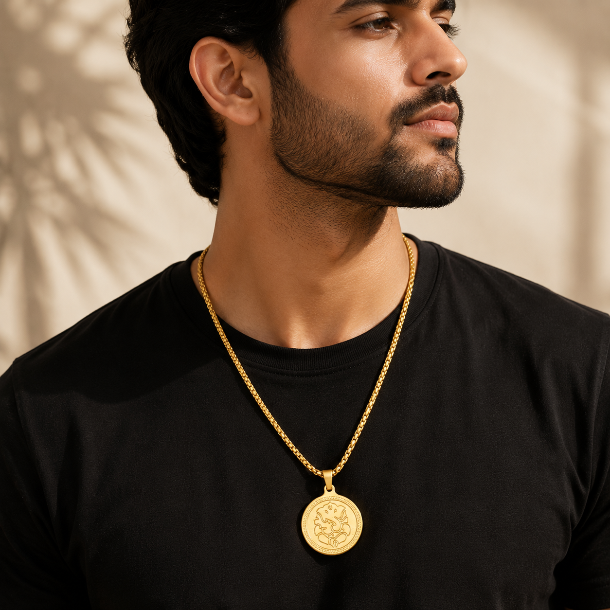 Ganesha's Blessing Pendant Gold Stainless Steel Necklace Chain For Men (24 Inch)