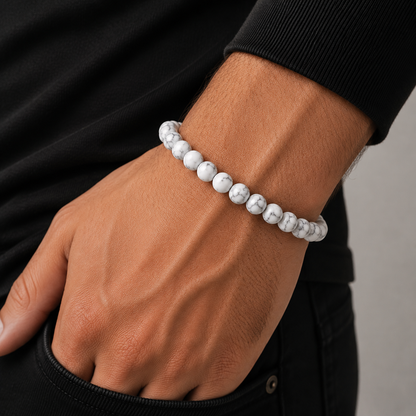 White Howlite Natural Crystals Bracelet For Men