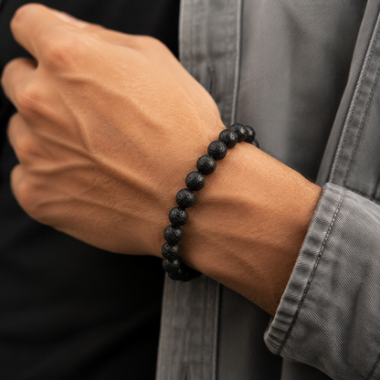 Black Lava Rock Stone Bracelet For Men