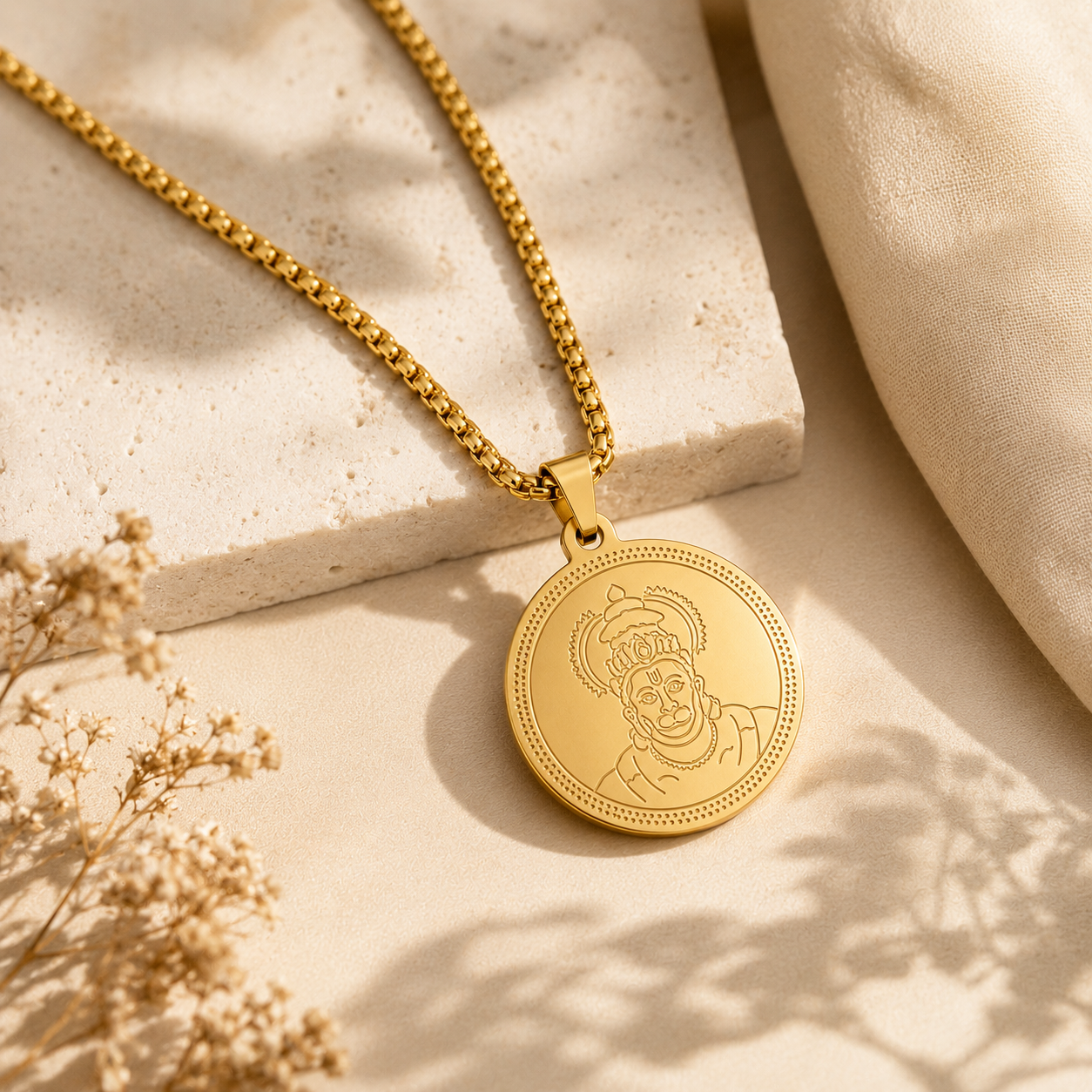 Hanuman Gold Plated Pendant Chain For Men (24 Inch)