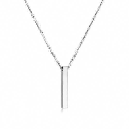 Silver Bar Pendant Chain Necklace For Men