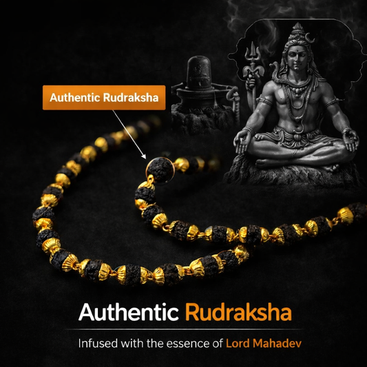 Gold - Plated Rudraksha Mala For Men - 5 MM