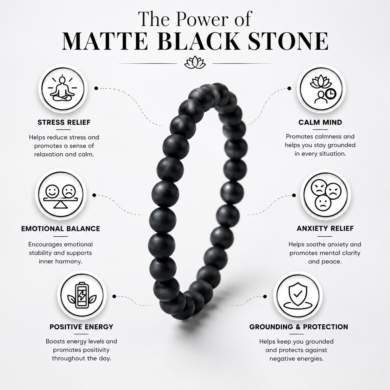 Matte Black Natural Crystals Bracelet For Men