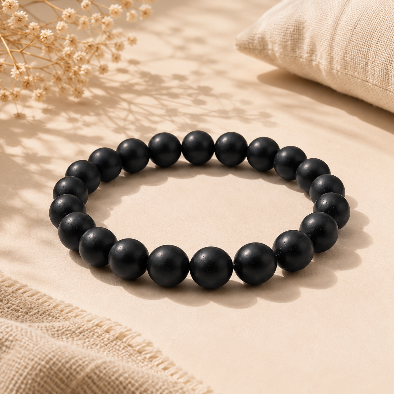 Matte Black Natural Crystals Bracelet For Men