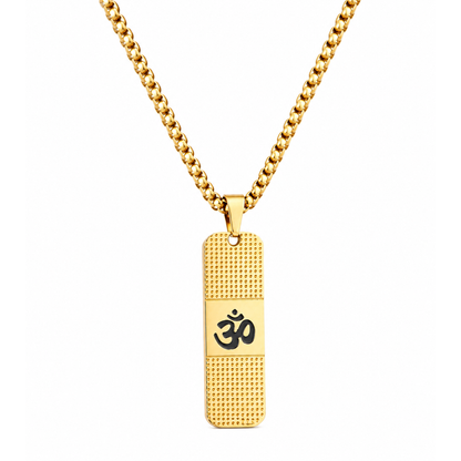 Om Pendant Dotted Design Gold Chain For Men (24 Inch)