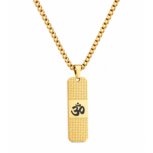 Om Pendant Dotted Design Gold Chain For Men (24 Inch)