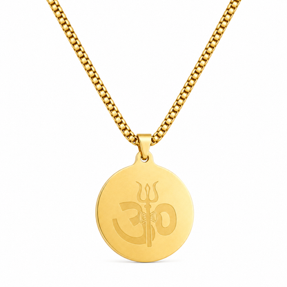 Om Trishul Pendant Gold Stainless Steel Necklace Chain For Men (24 Inch)