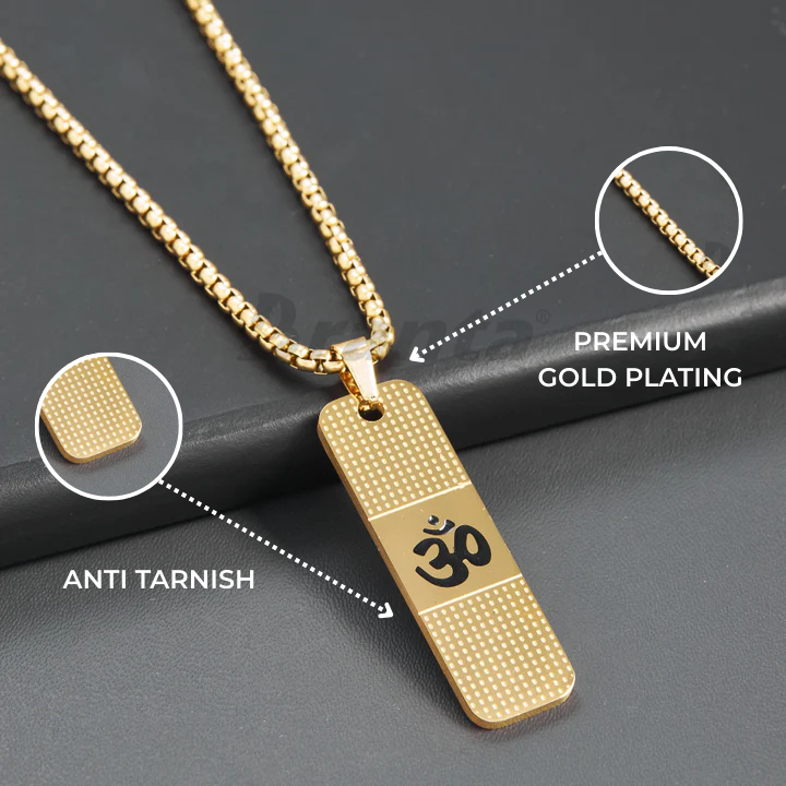 Om Pendant Dotted Design Gold Chain For Men (24 Inch)