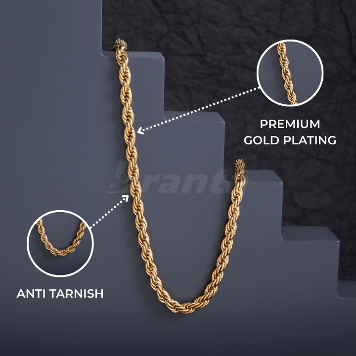 Gold Plated Rope Chain For Men (21.5 Inch)