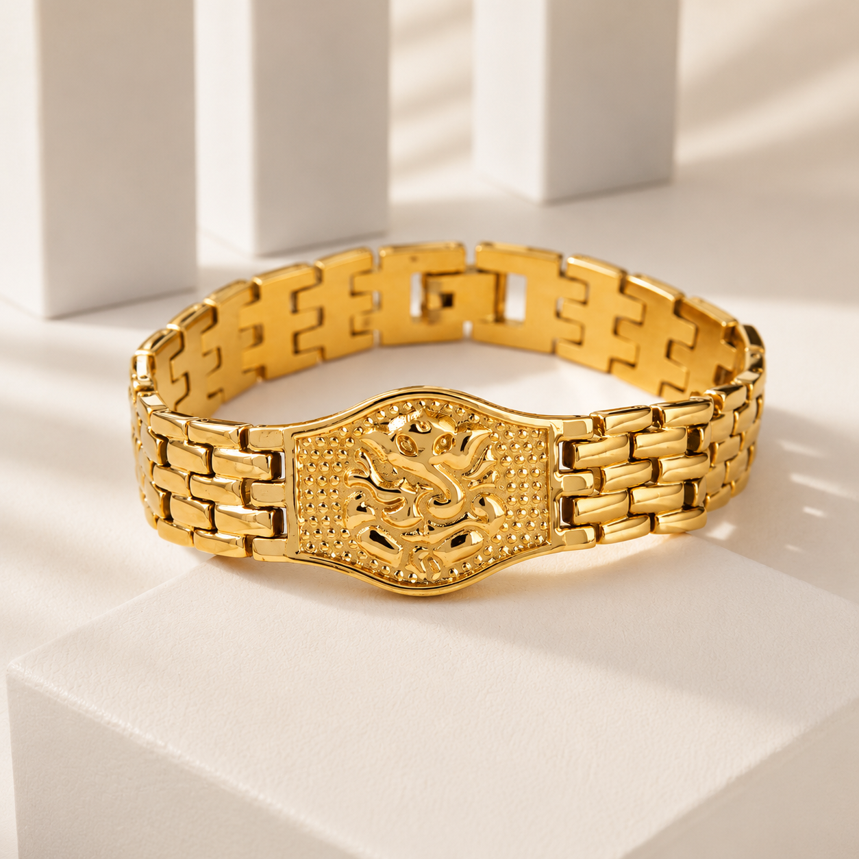 Premium Ganesh Gold Bracelet For Men (8 Inch)