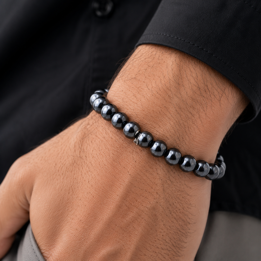 RIEKI Gun Metal Crystals Bracelet For Men
