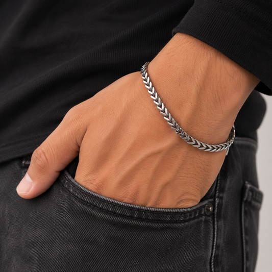 Silver Chunky Link Stainless Steel Bracelet For Men (9.5 Inch)