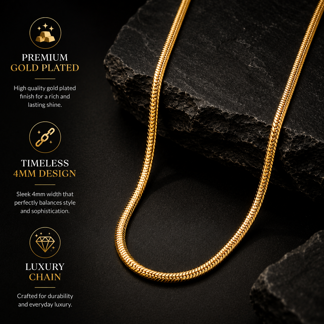 Gold Plated Snake Chain For Men (21.5 Inch)