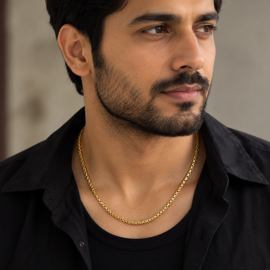 Gold Filled Box Chain Necklace For Men (21 Inch)