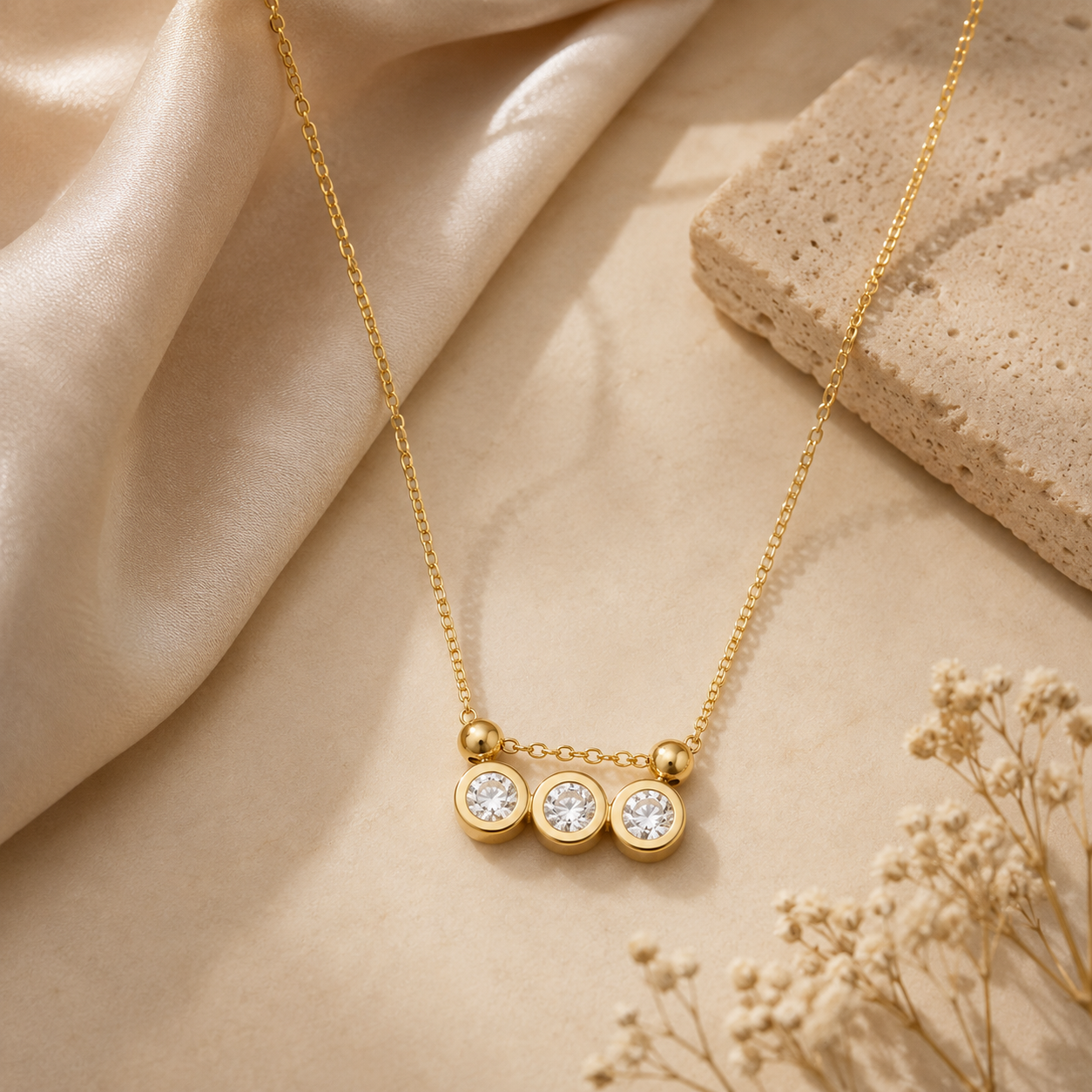 Triple Stone Layering Necklace