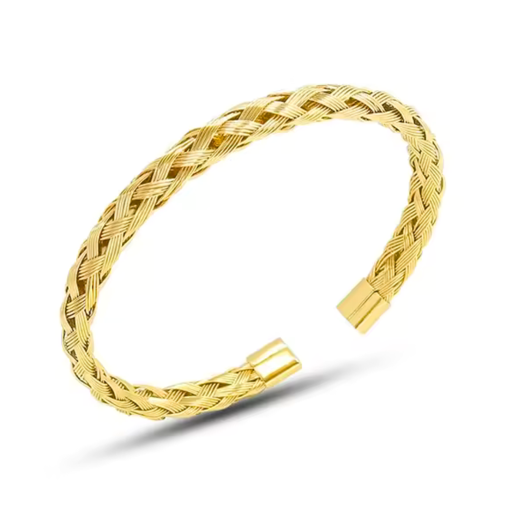 Golden Weave Open Cuff Bracelet For Men