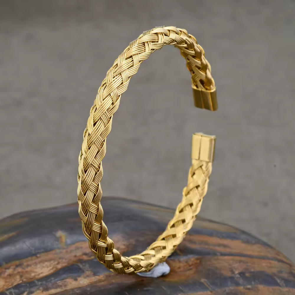 Golden Weave Open Cuff Bracelet For Men