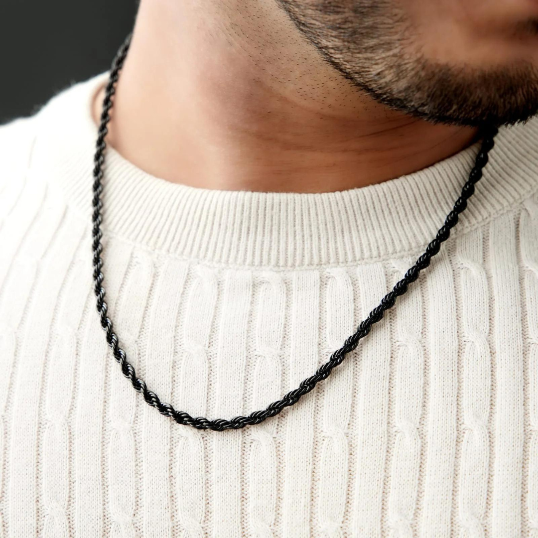 Black Rope Chain Necklace For Men (22 Inch)