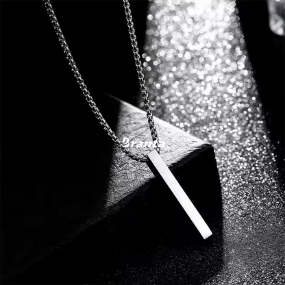 Silver Bar Pendant Chain Necklace For Men