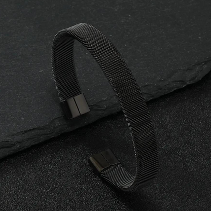 Black Plated Woven Stainless Steel Cuff Bracelet For Men