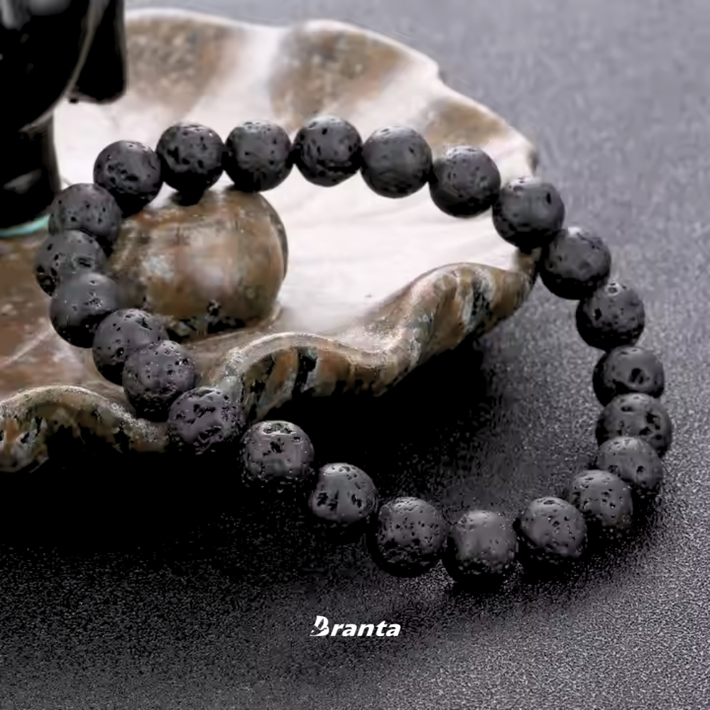 Black Lava Rock Stone Bracelet For Men