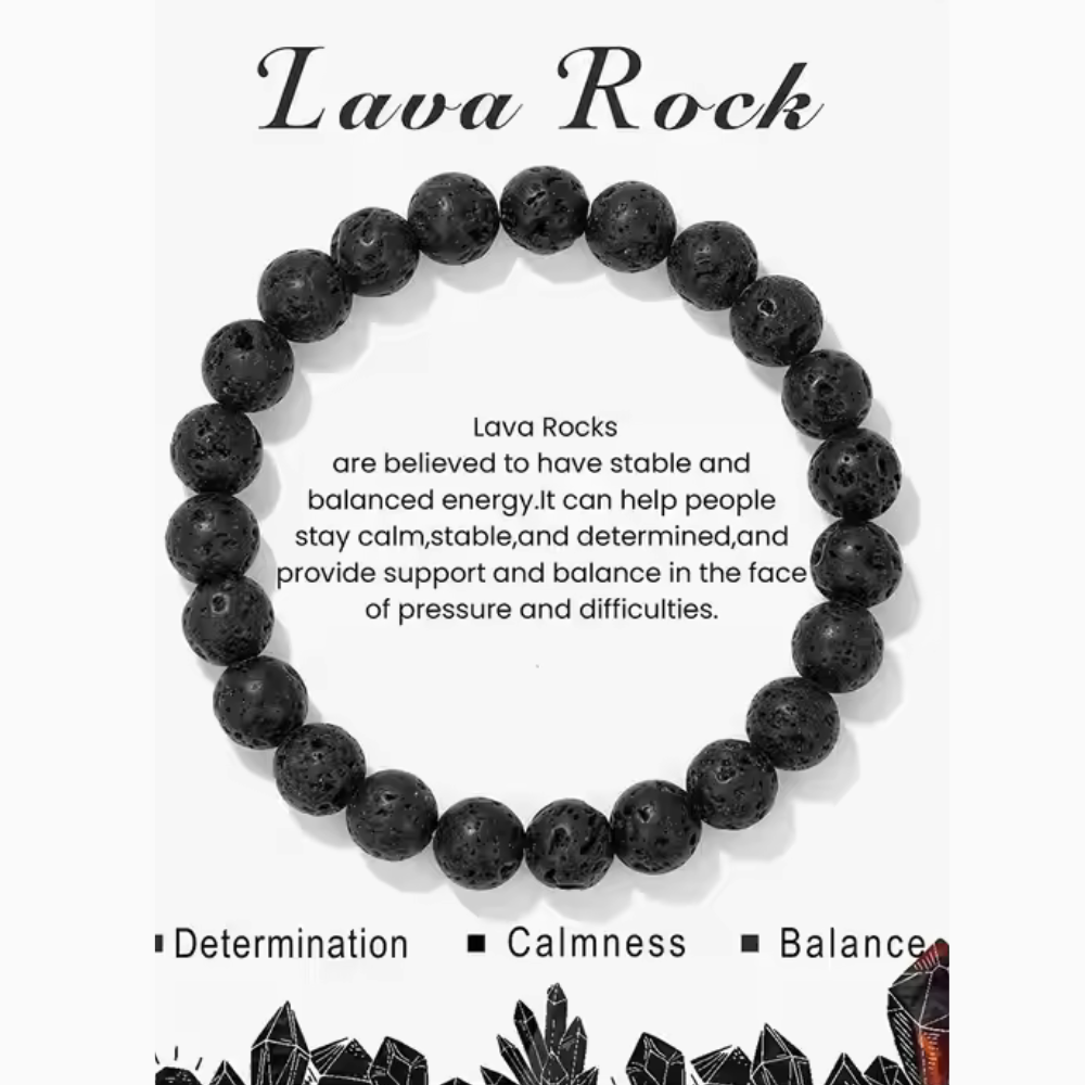 Black Lava Rock Stone Bracelet For Men