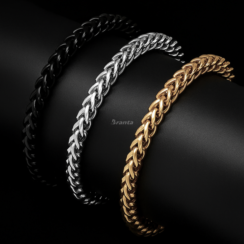 Chunky Link Bracelet Combo For Men (Gold Plated, Silver & Black)