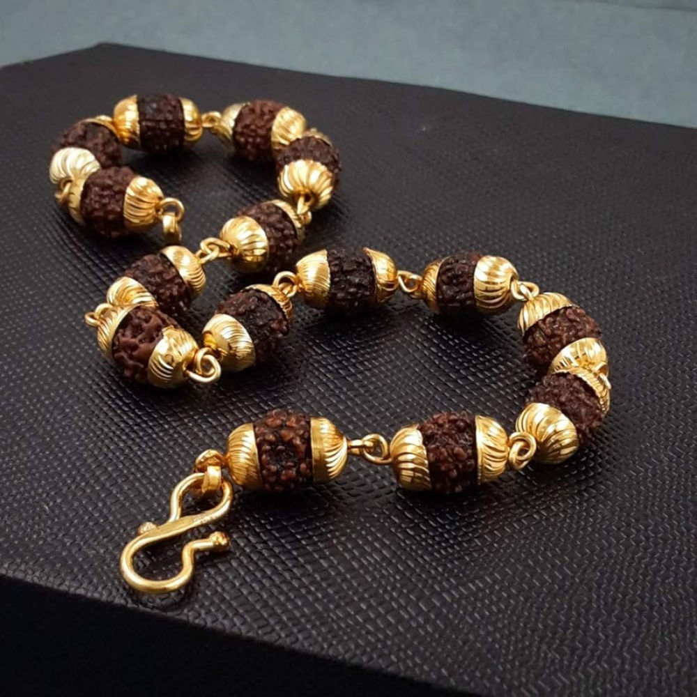 Gold - Plated Rudraksha Bracelet For Men - 8 Inch