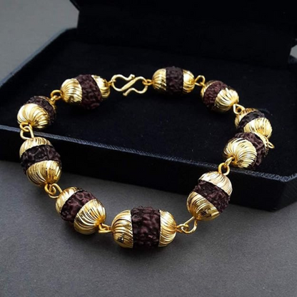 Gold - Plated Rudraksha Bracelet For Men - 8 Inch