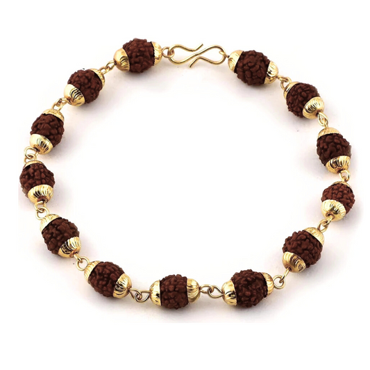 Gold - Plated Rudraksha Bracelet For Men - 8 Inch