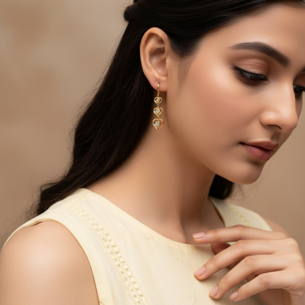 Light Green Diamond Heart Shaped Drop Earrings For Women