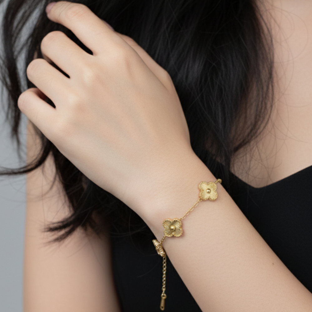 Gold-Plated Five Petal Flower Charm Bracelet for Women