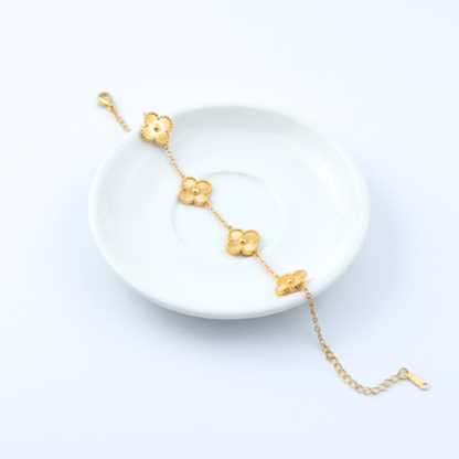 Gold-Plated Five Petal Flower Charm Bracelet for Women