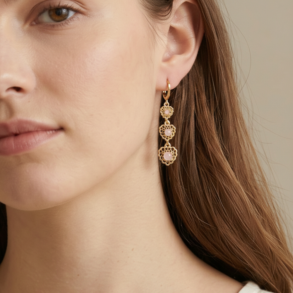 Loving Hearts Light Pink Diamond Earrings For Women