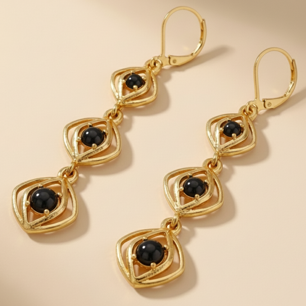 Square Sparkle Black Diamond Earrings For Women