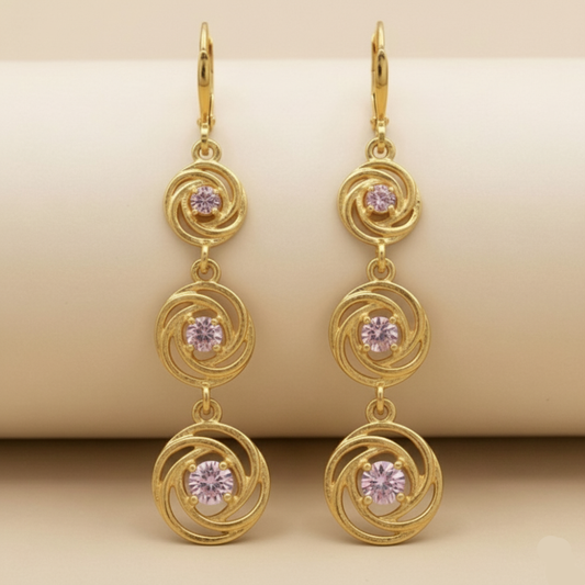 Perfect Circle Light Pink Diamond Earrings For Women