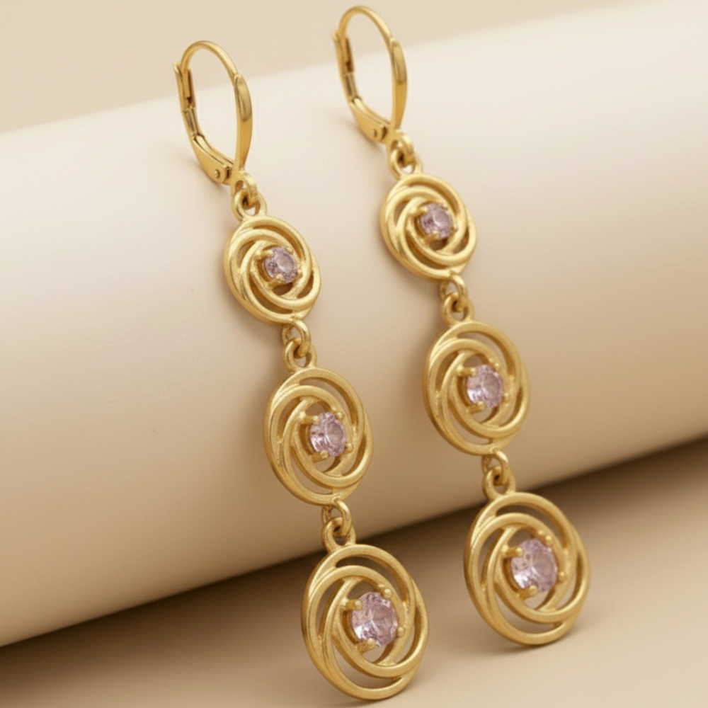 Perfect Circle Light Pink Diamond Earrings For Women