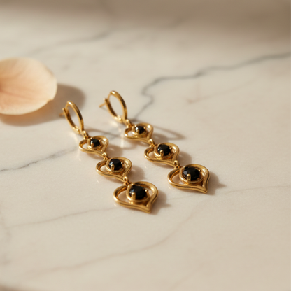 Black Diamond Heart Shaped Earrings For Women