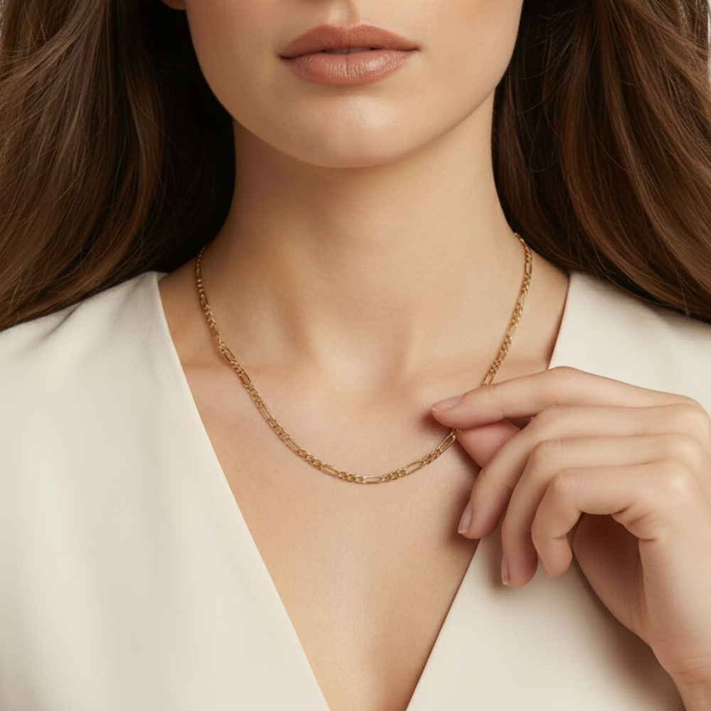 Shiny Gold Curb Chain Necklace For Women