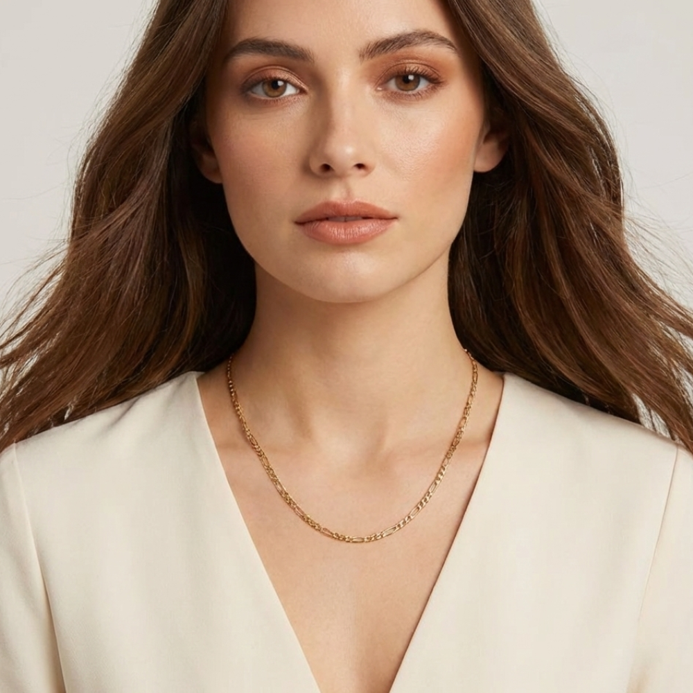 Shiny Gold Curb Chain Necklace For Women