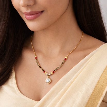 White Round Diamond Mangalsutra For Women