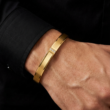 Matte and Shiny Finish with Three Diamond Gold Bracelet for Men