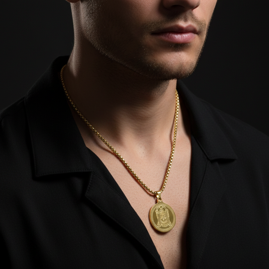 Divine Tirupati Balaji Pendant Gold Stainless Steel Necklace Chain For Men (24 Inch)