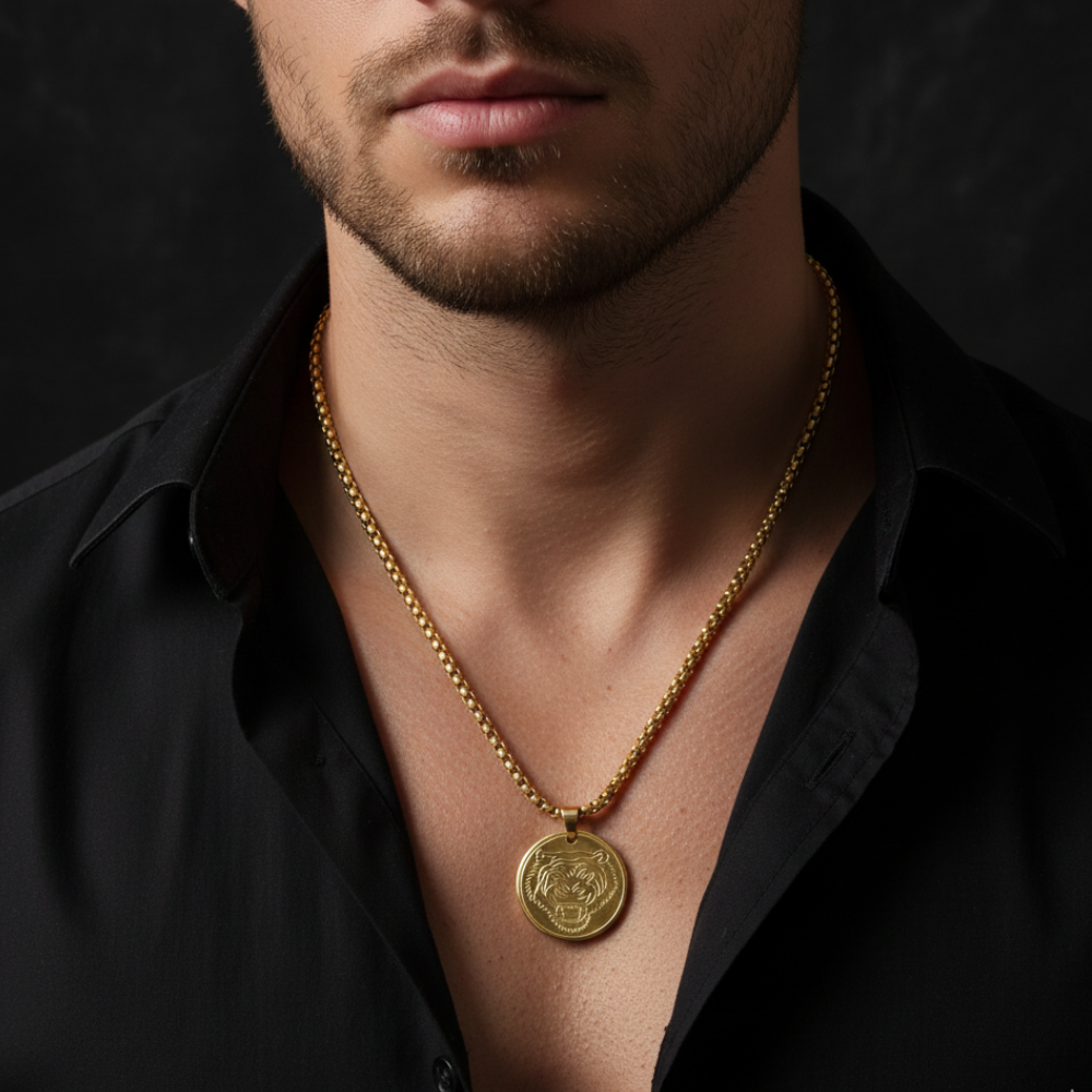 Tiger Gold Stainless Steel Pendant Necklace For Men