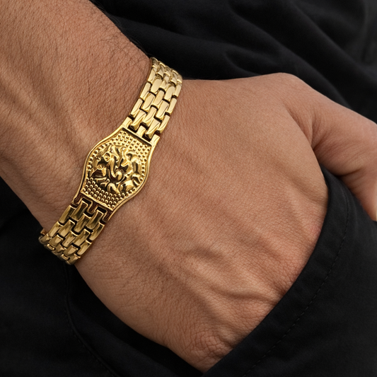 Premium Ganesh Gold Bracelet For Men (8 Inch)