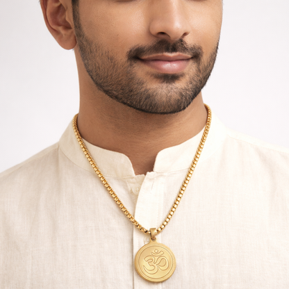Om Pendant Gold Stainless Steel Necklace Chain For Men (24 Inch)