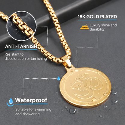 Om Pendant Gold Stainless Steel Necklace Chain For Men (24 Inch)
